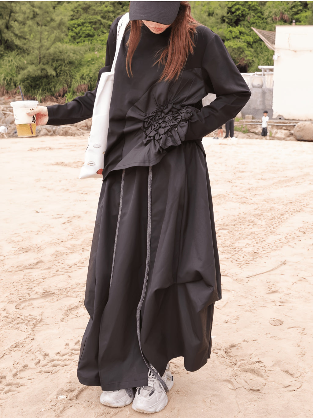 Women'S 2026 Summer New Black Elegant Temperament High-Waist A-Line Mid-Length Casual Skirt - Black