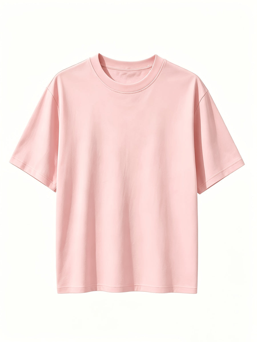 5pcs Set, 5pcs, Solid Color Round-Neck Fashionable Easy Slim-Fit Loose Short-Sleeve T-Shirt, Summer/Spring Women'S 5pcs Top Set, Available in Small Or - Peach