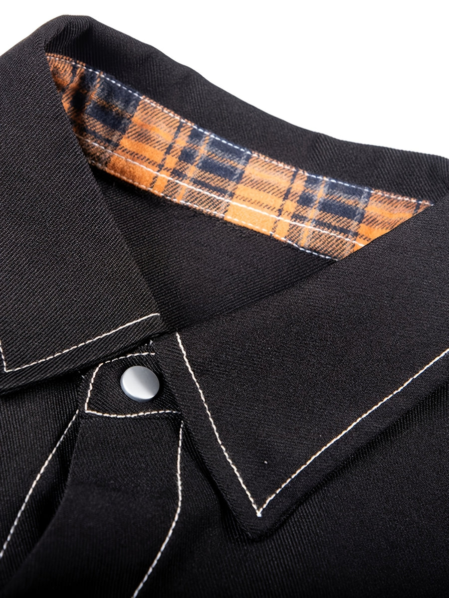 Men's Vintage Relaxed Fit Denim Shirt Jacket, Optimized Shoulder Lines to Minimize Dropped Shoulder Flaws for a More Defined Silhouette. The Placket Features Snap Buttons with Precise Stitching for Neat, Sturdy, and Durable Construction - Black