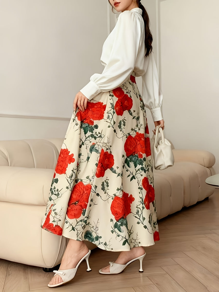 Women's A-Line Skirt with Fashionable Print LL256 - Red