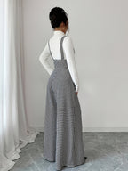 Elegant Women'S Houndstooth Camisole Straight Wide-Leg Suspender Pants, Retro Casual Overalls, All-Season Versatile for Fall And Winter - Multicolor