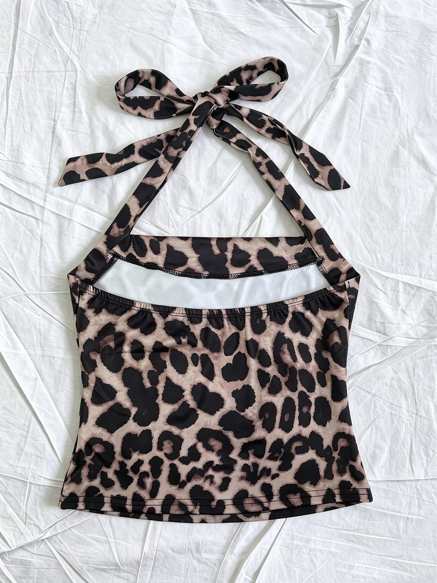 Women'S Halter Neck Leopard Print Vest, Fashion Casual Camisole Top with Tie Detail, Leopard Pattern/Casual Style/Halter Neckline, Adjustable Straps Off-Shoulder/Tie-Neck, Summer Casual Vacation Beachwear, All-Season Versatile Layering Piece - Mixed colors