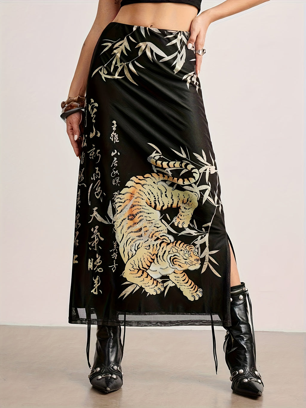 Chinese Style Fashion Tiger Print Mesh Skirt with Side Slits - Sexy, Comfortable, Breathable, Durable - Women'S Mid-Length Dress - New Year Gift - Chinese Clothing - Cosplay - Mixed colors