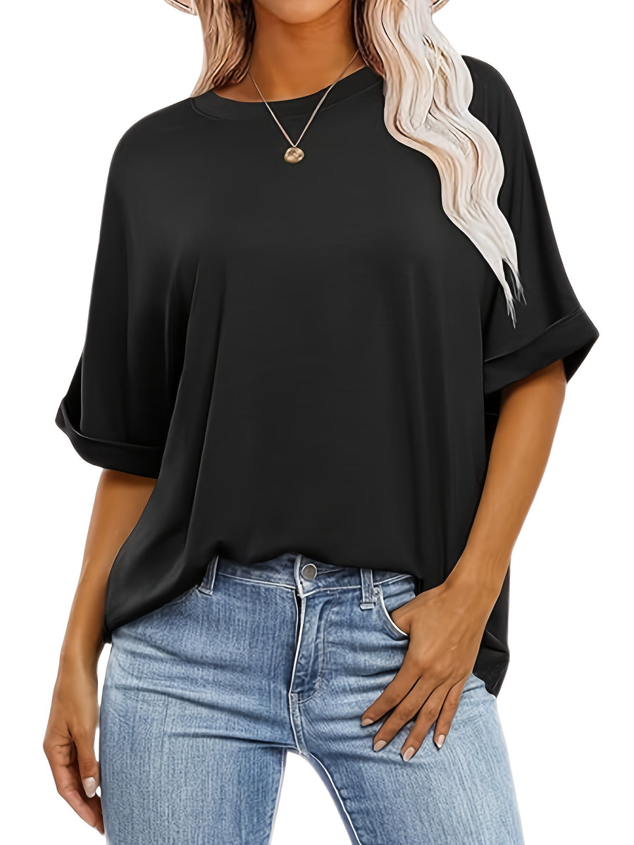 3pcs Women's Oversized Short-Sleeve T-Shirts - Loose Fit Round Neck Summer & All-Season Basic Tees, Solid Color Casual Layering Tops, Machine Washable Comfortable Casual Attire (Bulk Pack) - Neutral Colors Suitable for All Body Types - Mixed colors