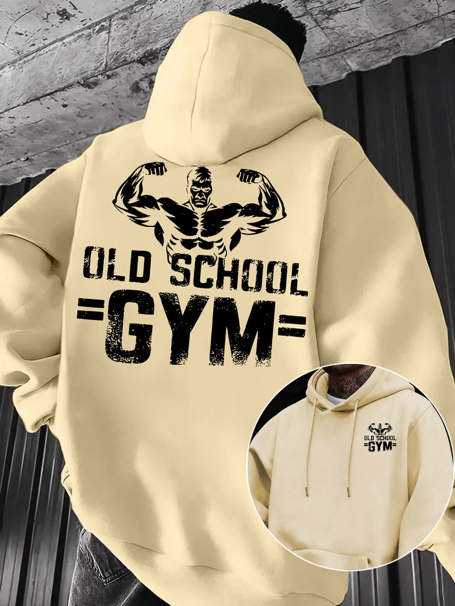 Men's Casual Sweatshirt with Letter Print, Drawstring Hood, Long Sleeve Pullover with Pocket - Apricot