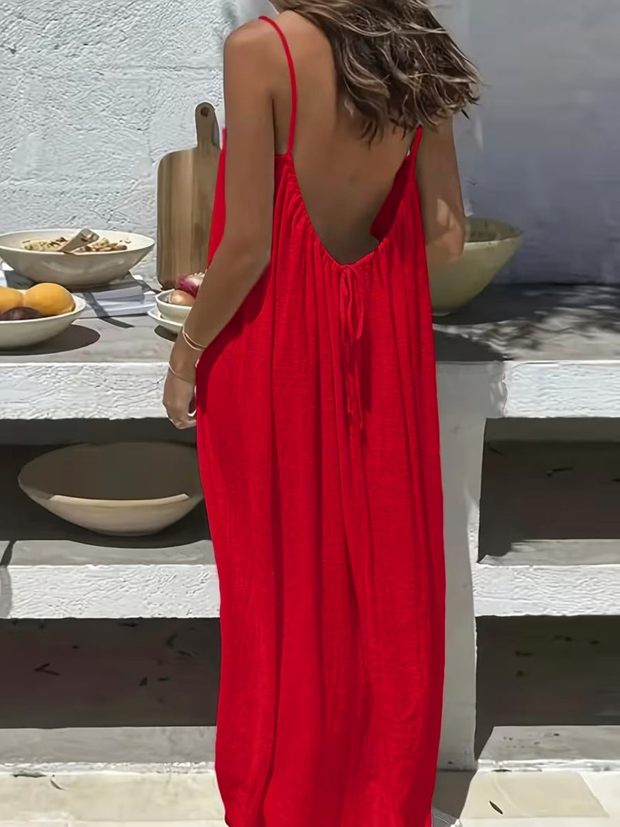 2026 Cross-Border New Women'S Suspender Coat, Backless, Loose Home Wear, Casual Dress - Red