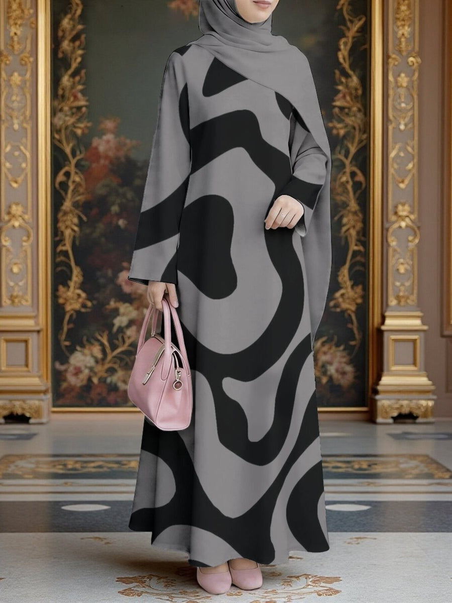 Women's Muslim Printed Long-Sleeve Dress, an Elegant and Dignified Casual Wear Suitable for Daily/holiday Occasions. A High-end and Elegant Muslim Long Dress, a Dress That Flatters All Body Types and Showcases One's Temperament. Suitable for Various - Mixed colors