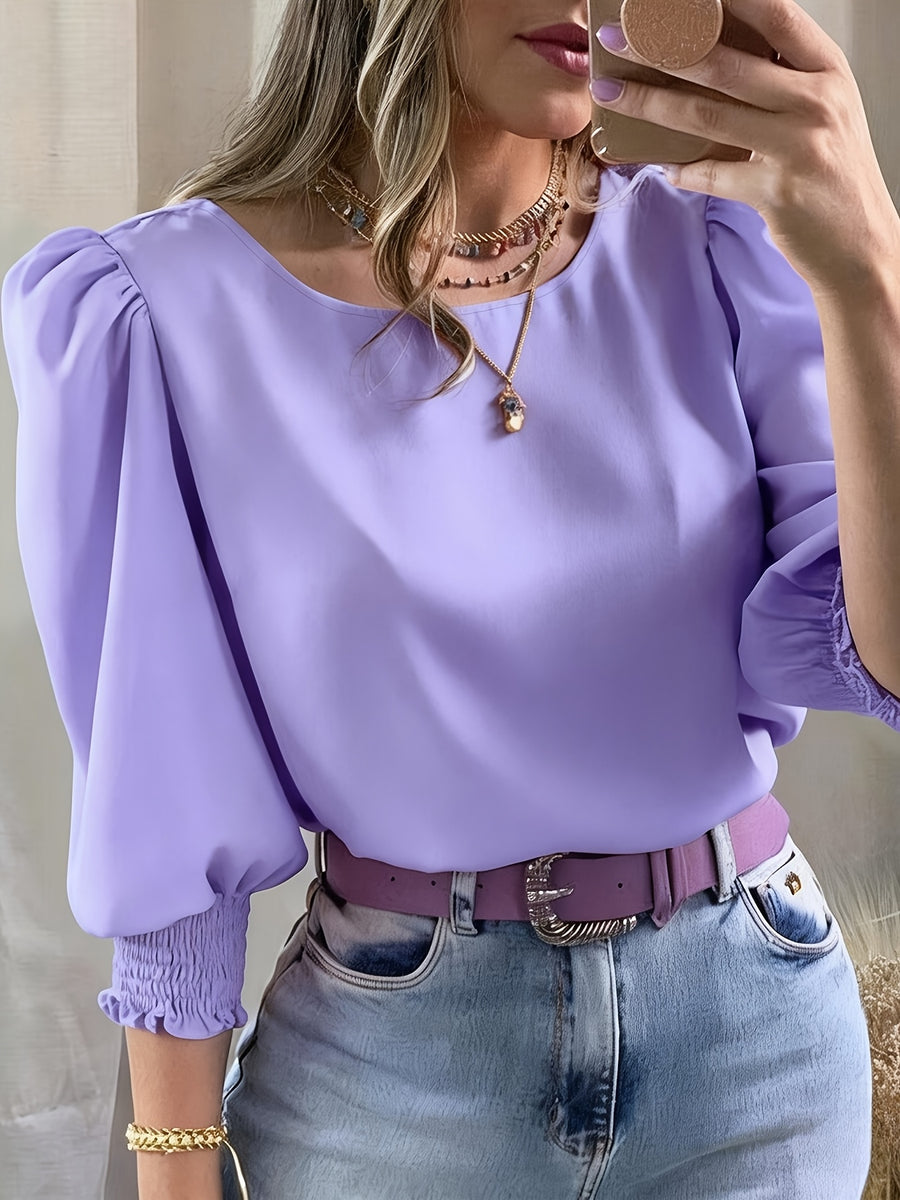 2503 Women's Casual Minimalist Solid Color Shirt Top - Purple