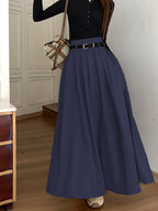 Fashionable, Elegant, and Graceful Pleated Midi/maxi Skirt for Workplace, Daily Wear, Commuting, and Office Use. Simple, Form-fitting Design Suitable for Spring and Autumn - Blue