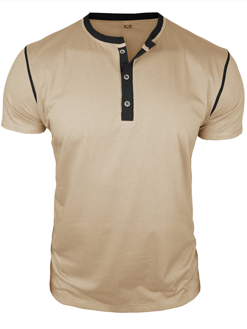 Men's Summer Short-Sleeve Henley Shirt, Fashionable Casual Solid Color T-Shirt, Versatile Everyday Top - Khaki
