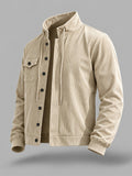New Single-Piece Men'S Corduroy Jacket, Chest Cargo Pocket, Retro Workwear Street Style, Suitable for Autumn And Winter, Casual Outing And Layering - Apricot