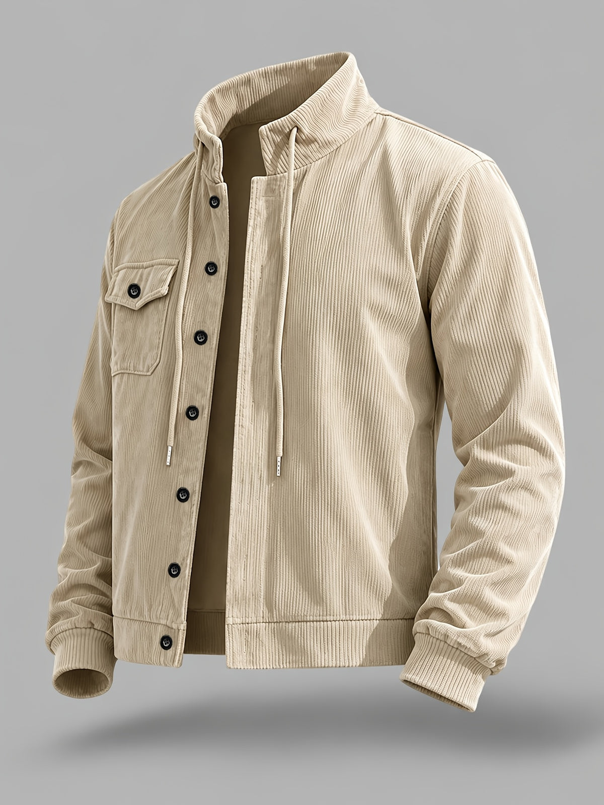 New Single-Piece Men'S Corduroy Jacket, Chest Cargo Pocket, Retro Workwear Street Style, Suitable for Autumn And Winter, Casual Outing And Layering - Apricot