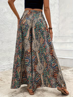 Directed Bohemian Paisley Elastic Waist Pants Skirt Casual Loose Wide Leg Pants - Mixed colors