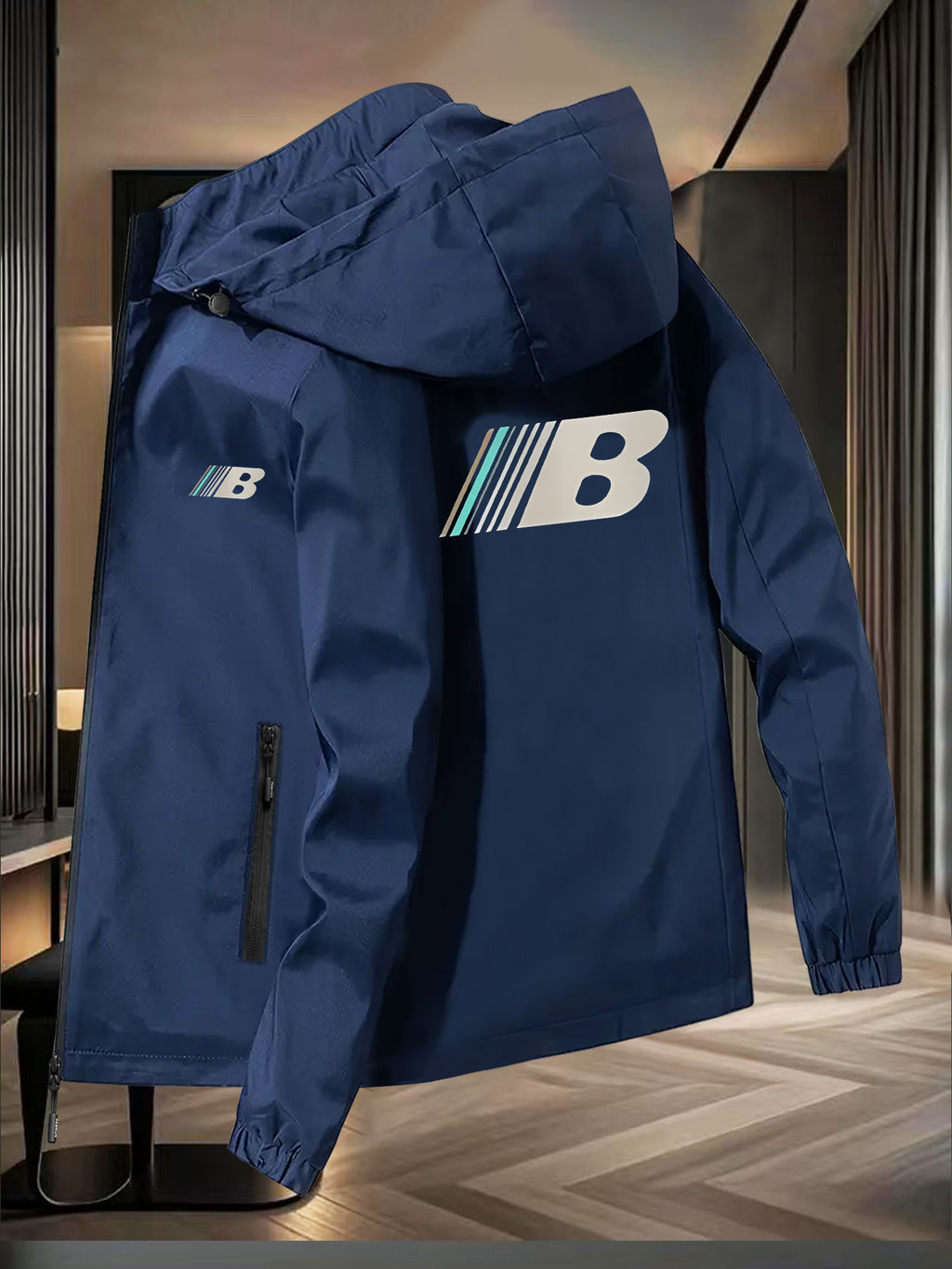 Men's Outdoor Winter Jacket Compatible for, Motorcycle & Casual Wear - Lightweight Windproof Hooded Zippered Coat with Loose Fit, Machine Washable (Autumn/Winter) - Star Blue