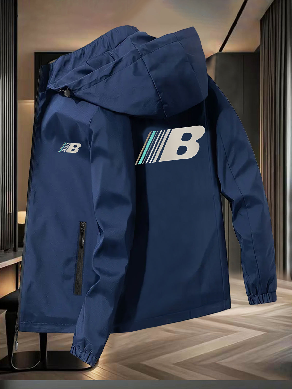 Men's Outdoor Winter Jacket Compatible for, Motorcycle & Casual Wear - Lightweight Windproof Hooded Zippered Coat with Loose Fit, Machine Washable (Autumn/Winter) - Star Blue