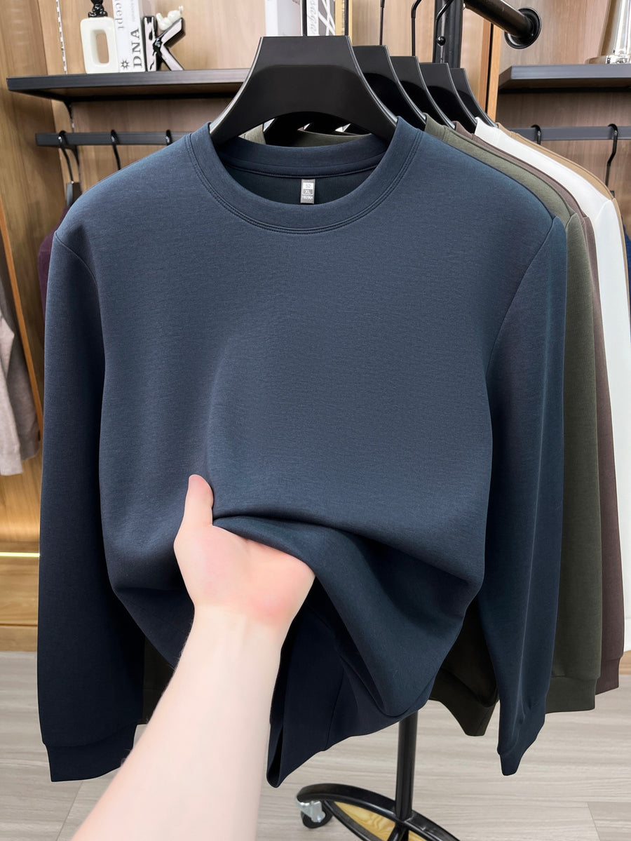 Spring And Autumn High Quality Round Neck Long Sleeve Base Layer Versatile Casual Solid Color Men'S Sweater, Home Casual Inner Wear Skin-Friendly Warm Multi-Color Available Men'S Top, Durable Comfortable Pullover LS3351 - Navy Color