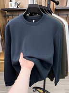Spring And Autumn High Quality Round Neck Long Sleeve Base Layer Versatile Casual Solid Color Men'S Sweater, Home Casual Inner Wear Skin-Friendly Warm Multi-Color Available Men'S Top, Durable Comfortable Pullover LS3351 - Navy Color