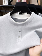 Men's Henry Collar 2-in-1 Look Knit Sweater, Simple Old Money Style, Suitable for Both Business and Casual Wear, Pairs Well with Dress Pants, Casual Pants, and Jeans - SINBOS - Light Grey