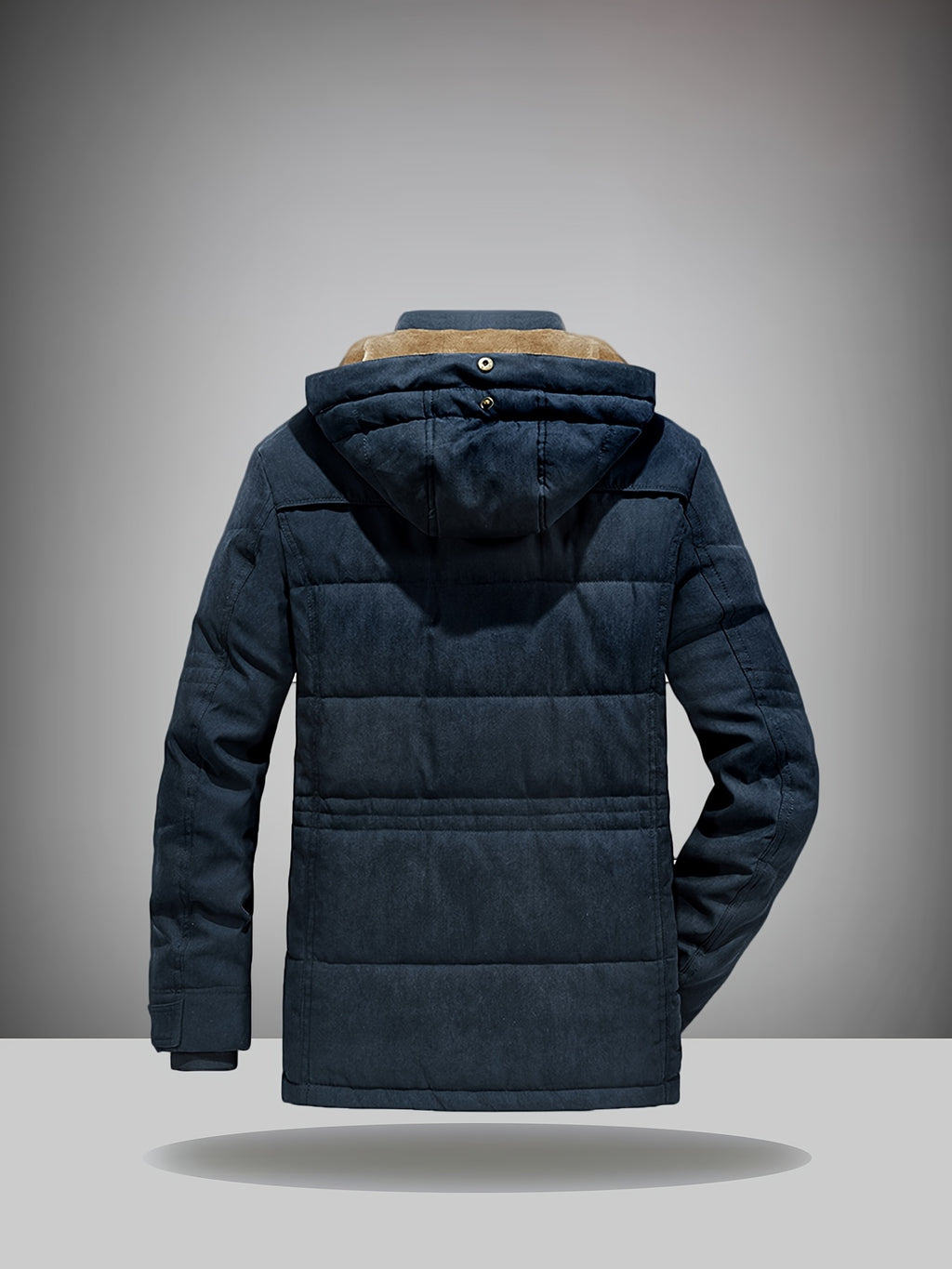 Cargo Jacket, Removable Hood Corduroy Lining Multi-Zipper Pockets, Warm Casual Top Jacket, Western Trendy Outerwear. Men'S Fashion Winter Mid-Length Fleece-Lined Thick Jacket, Men'S Work Practical Jacket - Blue