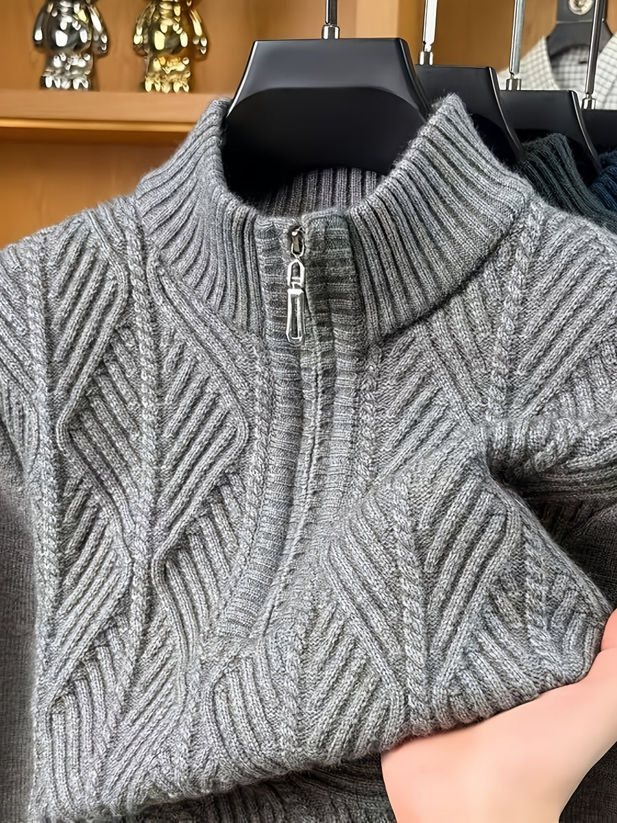 Men's Autumn/Winter Half-Turtleneck Zipper Sweater, Business Casual Pullover Base Layer Top - Grey