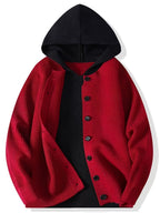 Christmas, Thanksgiving, New Year's Eve, Men's 2-in-1 Look Color Block Hooded Cardigan, Acrylic Blend, Available in Black, Red, Gray, Multiple Colors, Sweatshirt + Cardigan Design, Two-Way Styling in One Top, New Autumn/Winter Men's Regular - Red
