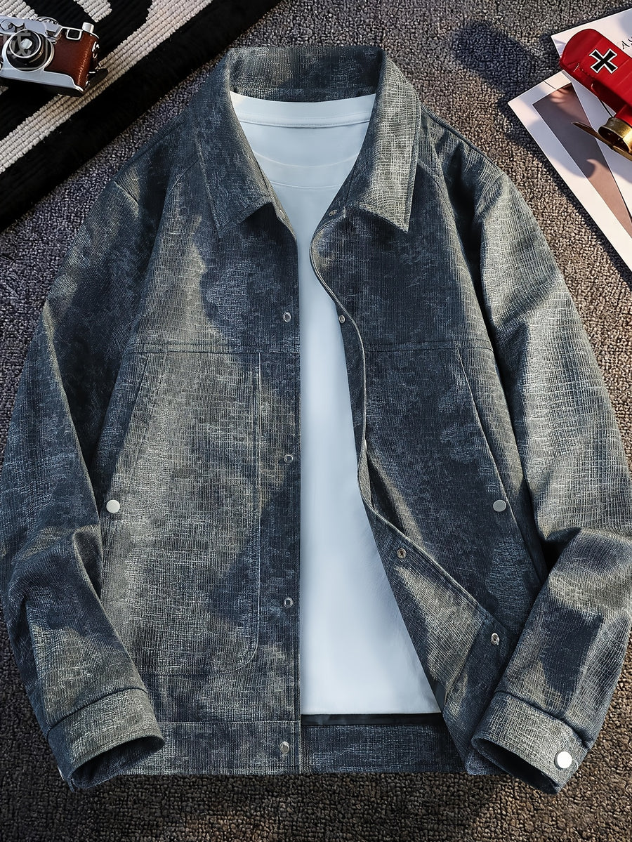 Men'S Lightweight Casual Jacket with Button-Front Closure - Lapel Design, Light Business Style Distressed Fashion Coat, Elegant Outerwear, 100% Polyester - Non-Shrinkable Fabric, Easy Care Material, Machine Washable, Office Appropriate - Black