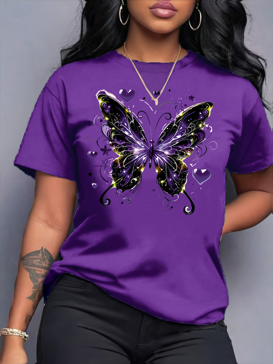 Casual T-Shirt for Women Featuring a Bow Print, Short Sleeves, And a Crew Neck. Made from Lightweight, Perfect for Spring And Summer. Machine Washable with a Butterfly Design, This Glossy Finish Tee Offers a Comfortable Fit for Everyday Wear. - Purple