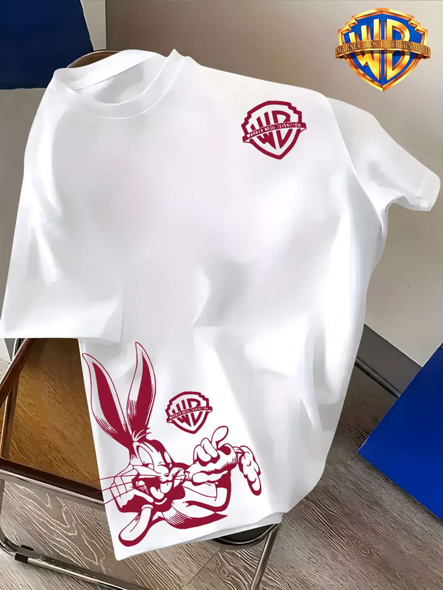 Easy WB Logo Vs. Line-Heavy Rabbit, One Easy One Complex with Layers, Breathable And Skin-Friendly Short Sleeve, Casual Fitness Sports Versatile Men'S Top - White 3
