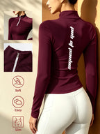 Women's Soft Zip-Up Base Layer Top, Ideal for Cycling,, and Activities During the Cold Autumn and Winter Seasons - Burgundy