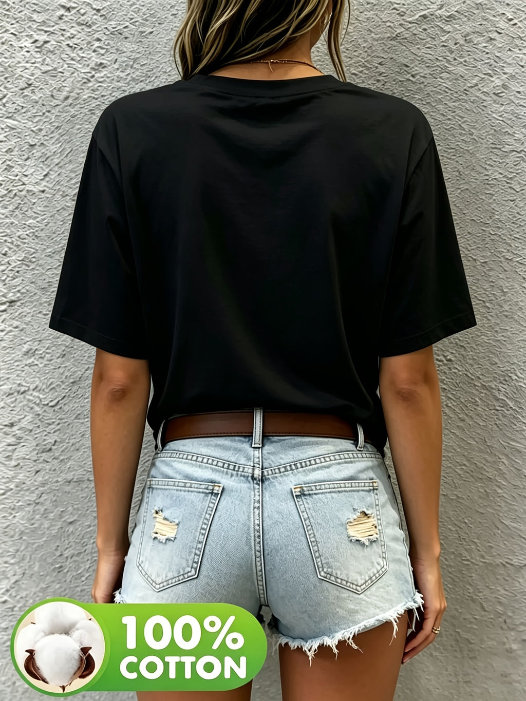 New Round Neck Short Sleeve T-Shirt, Comfortable Breathable Fashion Women'S Round Neck Short Sleeve T-Shirt, Casual Elegant Clothing, Spring Summer Elegant Fashion - Black