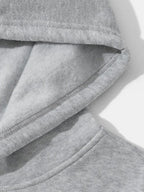 Thanksgiving Men's Hoodie with "AMOR" Blue Ink Splatter Graffiti Print on the Back, Warm and Comfortable Autumn/Winter Hooded Sweatshirt, Featuring a Practical Kangaroo Pocket, Trendy Brand-Style Stacked Letter Pattern and Floral Design - Grey