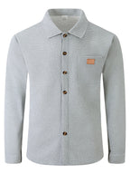 Men Fall Winter Waffle Knit Shacket, Long Sleeve Button Up Collared Shirt Jacket with Pocket, Casual Overshirt Outer Coat, Solid, Comfortable, Loose Fit - Grey