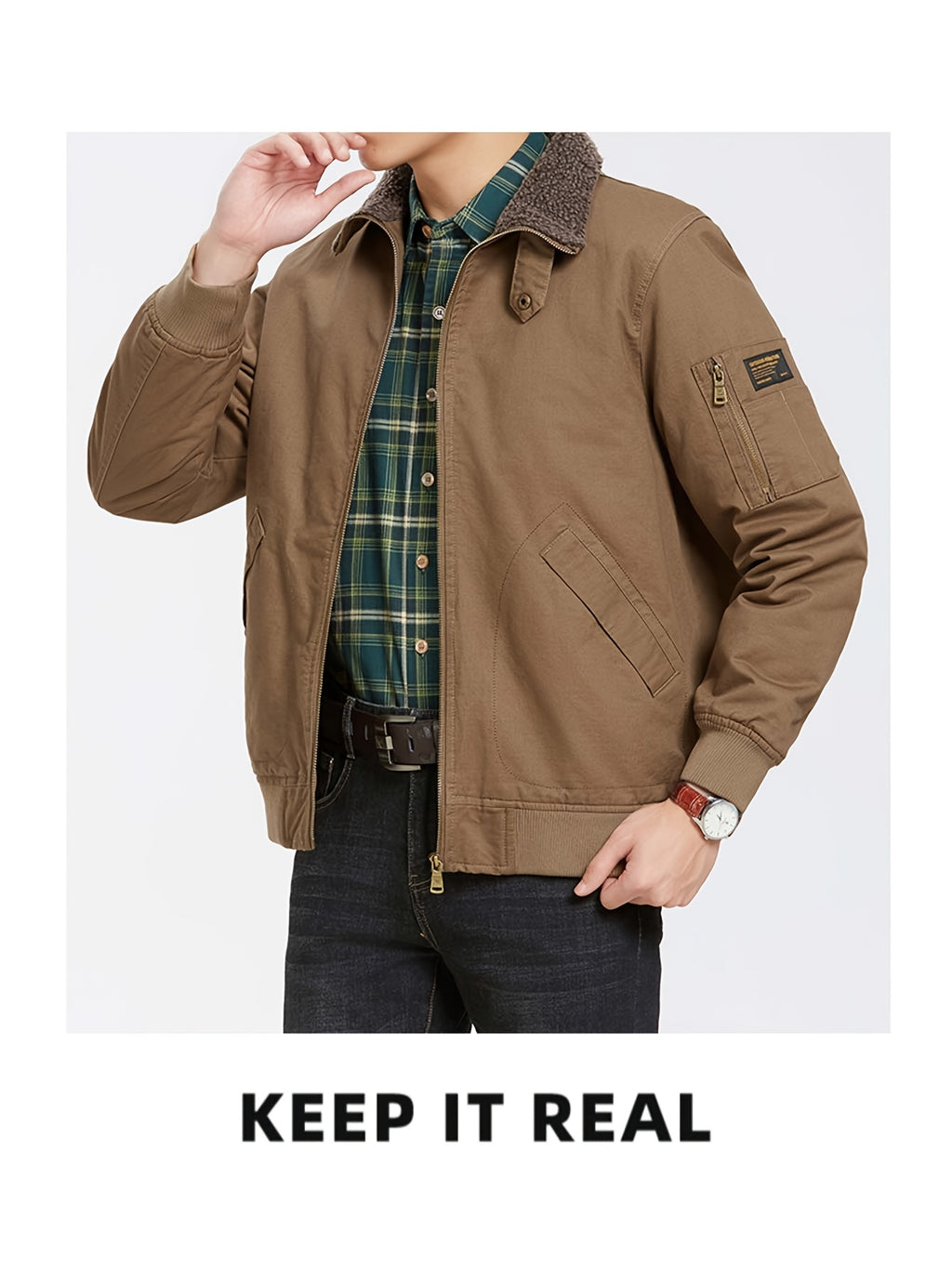 Men'S Lamb Workwear Jacket Spring Autumn Winter New Multi-Pocket Outdoor Casual Coat - Dark Khaki