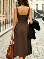 Fashionable Women's Sleeveless Puff-Style Solid Color Dress (Accessories Not Included) - New Spring/Summer Women's Clothing, Most Popular Korean Women's Apparel, Casual and Elegant Women's Dresses, Hot-Look Outfits, Women's Dresses, Women's Summer - Coffee Brown