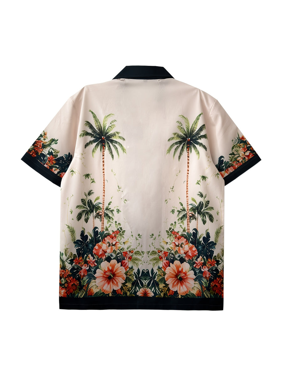 Summer Vacation Casual Shirt, Men'S Shirt, Print, Hawaiian Style, Beach Shirt, Casual Outing, Easy, Fashionable - Apricot
