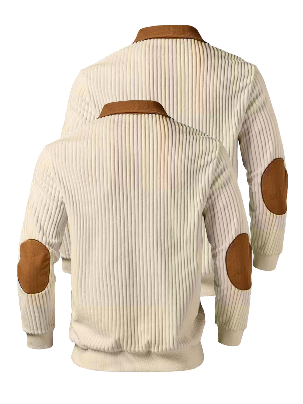 Christmas Men's Gift 2pcs Set: Men's Casual High-Turning-Head Ribbed Half-Zip Stand Collar Pullover - Color-Block Long Sleeve Pullover with Contrasting Color Design, Versatile for Daily Wear, Casual and Sporty Layering Style, Multiple Pieces - Apricot