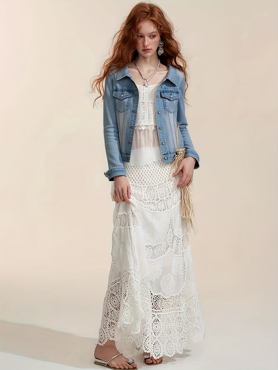 High-waisted Design Crochet Lace-up Hollow-out Skirt - Ivory White