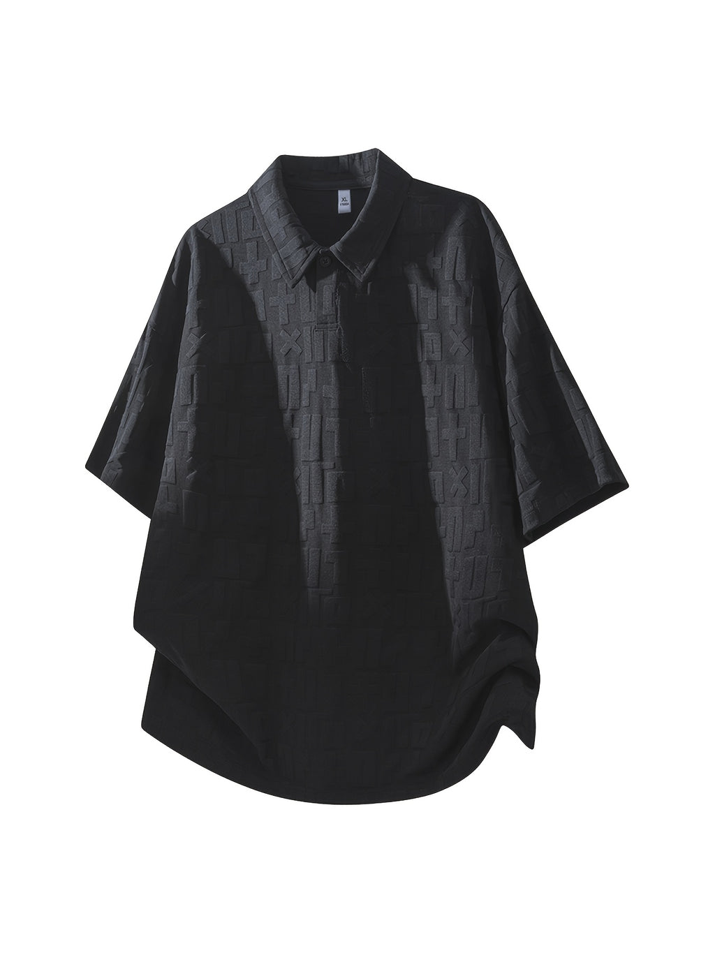 Men'S Summer Jacquard Textured Short Sleeve T-Shirt, Premium Casual Loose Top - Black
