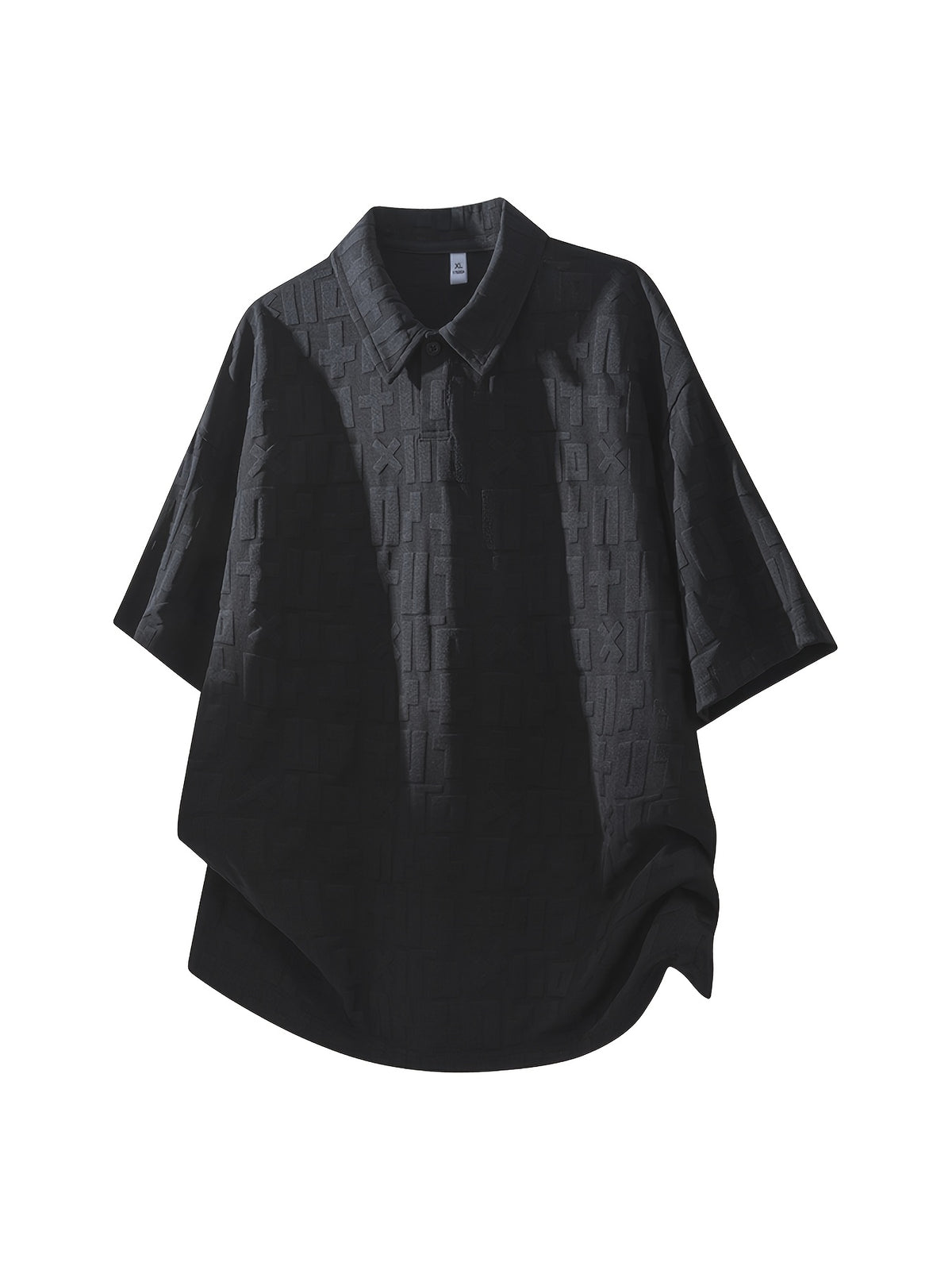 Men'S Summer Jacquard Textured Short Sleeve T-Shirt, Premium Casual Loose Top - Black
