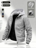 Men'S Hooded Jacket, Stretch Cuffs And Hem, American Retro Casual Commuter All-Match Style, Easy Design, Wear-Resistant Woven Fabric, Smooth Zipper Closure - 5661 - Light Grey