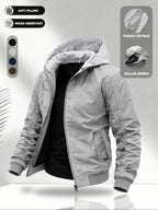 Men'S Hooded Jacket, Stretch Cuffs And Hem, American Retro Casual Commuter All-Match Style, Easy Design, Wear-Resistant Woven Fabric, Smooth Zipper Closure - 5661 - Light Grey