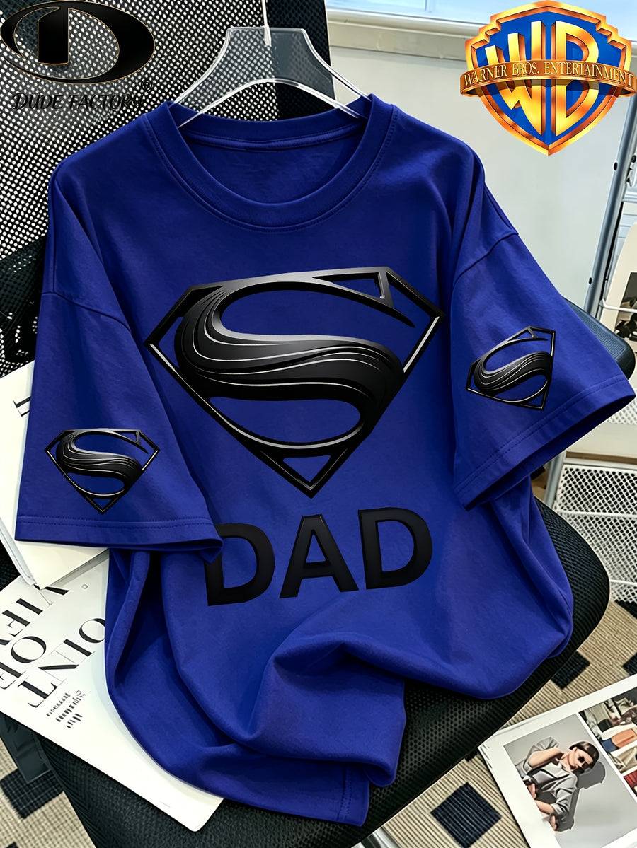 Warner Exclusive, Vintage Street Style Classic Superman "S" Logo Print Design, Men's Summer Basic Daily Casual Short-Sleeve T-Shirt, Suitable for Outdoor Wear, Fitness, Office, and Daily Outfits, an Essential Item for a Basic Wardrobe - Royal Blue