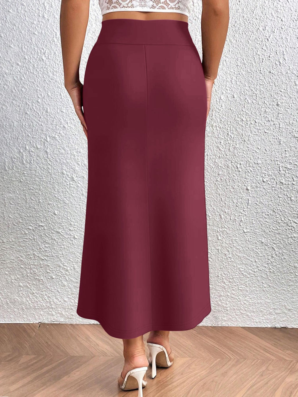 Directional Q6 Solid Color Summer Women's Skirt, Casual High-Waist Women's Dress, Fashionable Apparel, Autumn/Winter, Autumn/Winter Clothing, Casual and Elegant Women's Wear, Elegant Women's Dress, 1pc, Local Warehouse, Christmas, Women's Autumn - Burgundy