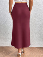 Directional Q6 Solid Color Summer Women's Skirt, Casual High-Waist Women's Dress, Fashionable Apparel, Autumn/Winter, Autumn/Winter Clothing, Casual and Elegant Women's Wear, Elegant Women's Dress, 1pc, Local Warehouse, Christmas, Women's Autumn - Burgundy