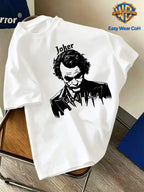 Warner Official Licensed Men'S New Front Back Print Round Neck Short Sleeve T-Shirt, Hand-Drawn Sketch Style Joker JOKER Black And White Sketch HA HA Laughing Element Line Print Design, Breathable Skin-Friendly Soft Fabric - White