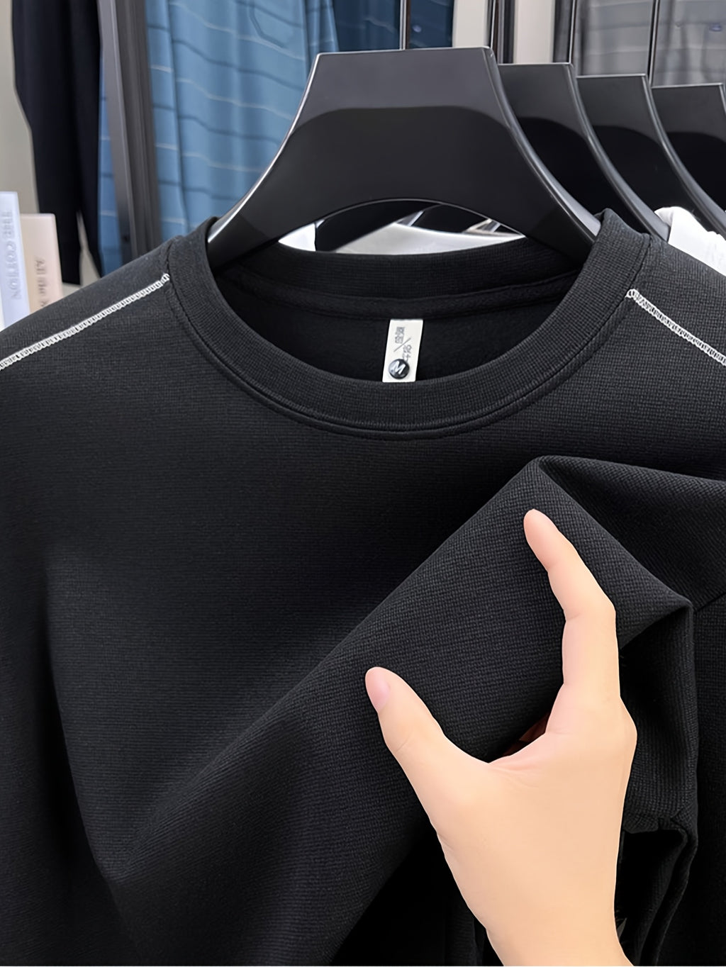 Men's Pullover Crew Neck Long Sleeve Sweatshirt, Suitable for Both Layering and Wearing Alone in Spring and Autumn, Ideal for Sports, Leisure, Commuting, and Daily Activities - SINBOS - Black