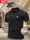 A06-1576BOSS Men's 2pcs Waffle Knit Textured Short-Sleeve Polo Shirt, Three-Dimensional Breathable Non-Deforming T-Shirt, Summer Business Casual Versatile Durable Men's Top, Multiple Colors Available - Khaki Black