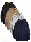 A Set of 4 Men'S Long-Sleeve Hoodies for Spring And Autumn, Featuring a Solid Color, Drawstring Design, And Kangaroo Pocket. Perfect for Casual Outdoor Sports And Jogging, Ideal As a Gift for Boyfriends Or Husbands - Mixed colors