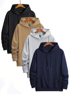 A Set of 4 Men'S Long-Sleeve Hoodies for Spring And Autumn, Featuring a Solid Color, Drawstring Design, And Kangaroo Pocket. Perfect for Casual Outdoor Sports And Jogging, Ideal As a Gift for Boyfriends Or Husbands - Mixed colors