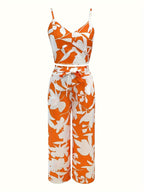 New Summer Fashion Versatile Elegant V-Neck Camisole Paired with Tie-Up Long Pants Set for Women - White